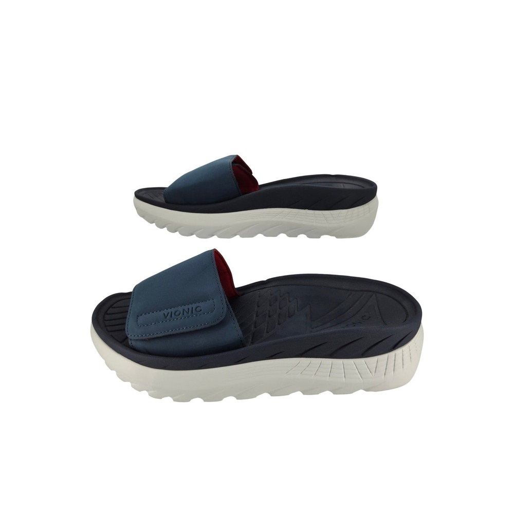 Vionic Rejuvenate Recovery Slides Navy Blue White Orthotic Sandals Womens 9